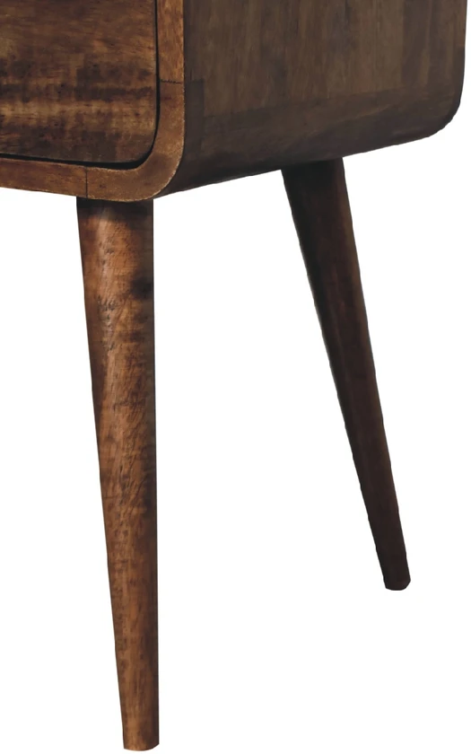 Artisan Furniture Kompaktiškas mango medienos naktinis staliukas su stalčiumi ir lentyna, pilkos apdailos