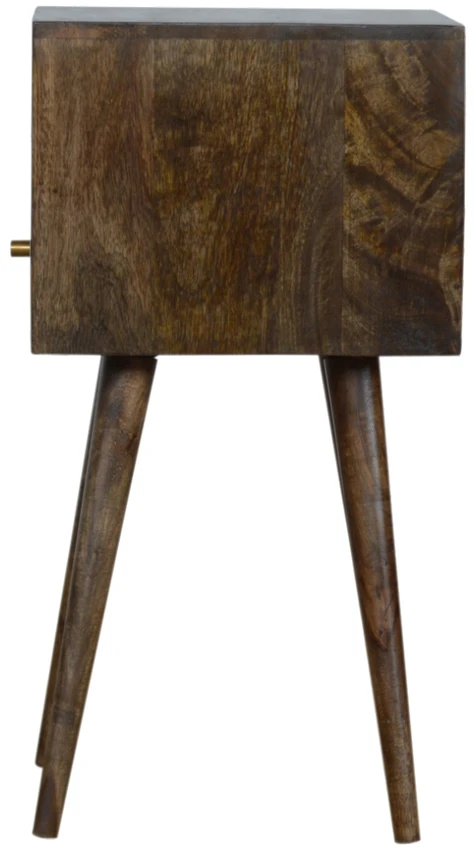 Artisan Furniture Kompaktiškas mango medienos naktinis staliukas su stalčiumi ir lentyna, pilkos apdailos
