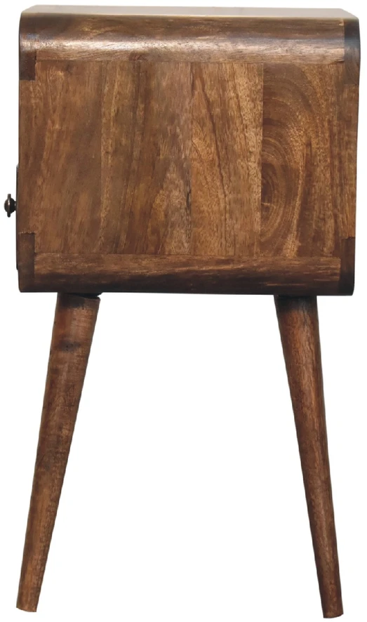 Artisan Furniture Kompaktiškas mango medienos naktinis staliukas su stalčiumi ir lentyna, pilkos apdailos