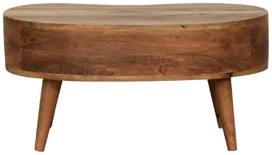 Artisan Furniture Kompaktiškas Wave mango medienos kavos staliukas su stalčiumi ir lentyna, ąžuolo atspalvio