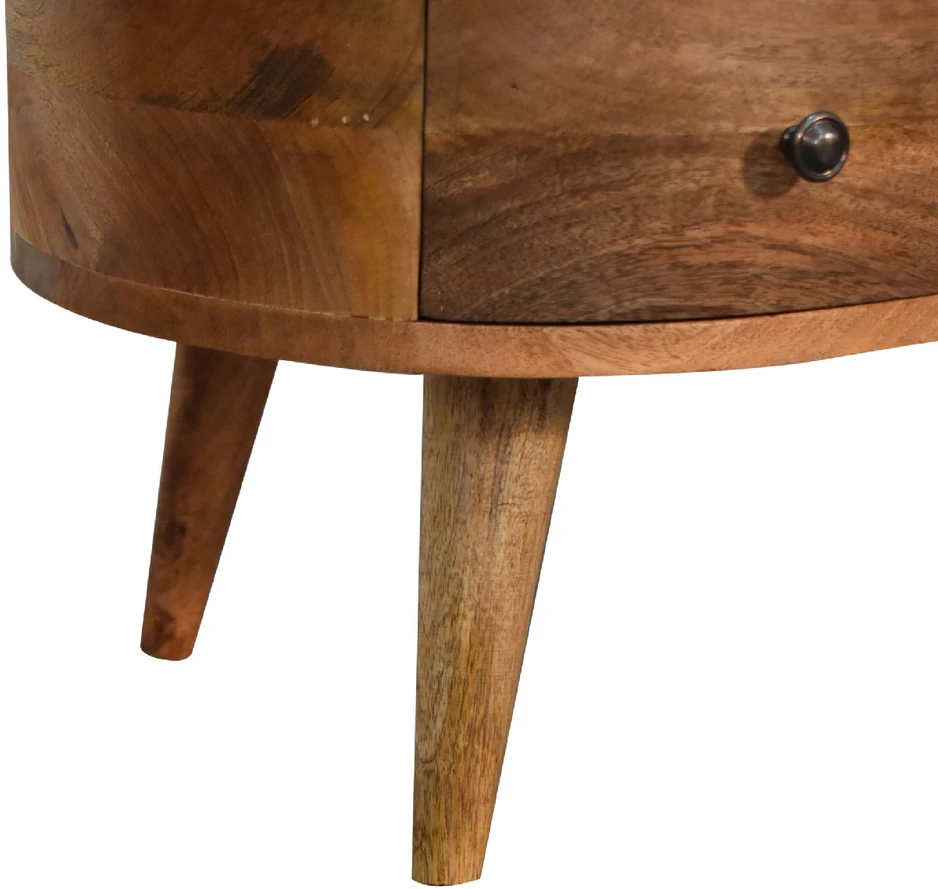 Artisan Furniture Kompaktiškas Wave mango medienos kavos staliukas su stalčiumi ir lentyna, ąžuolo atspalvio