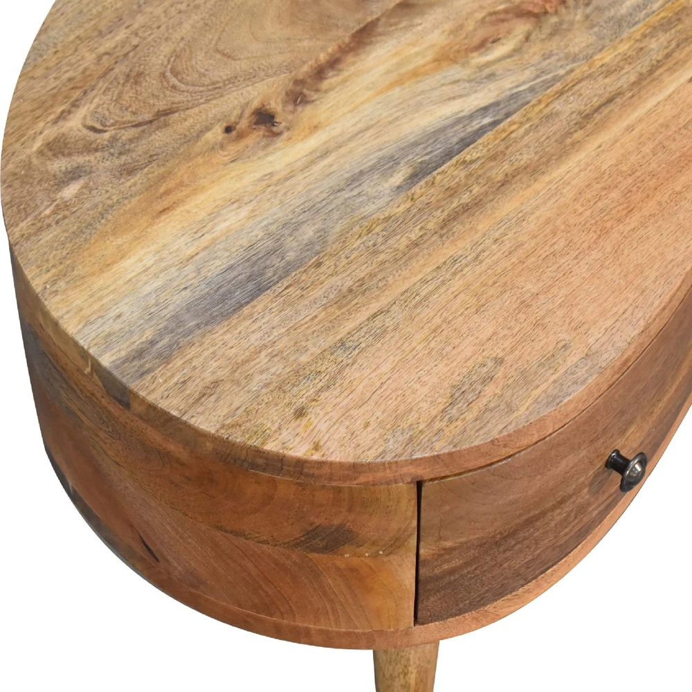 Artisan Furniture Kompaktiškas Wave mango medienos kavos staliukas su stalčiumi ir lentyna, ąžuolo atspalvio