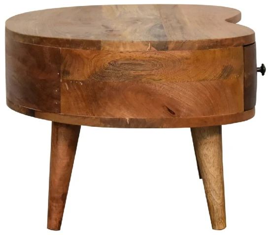 Artisan Furniture Kompaktiškas Wave mango medienos kavos staliukas su stalčiumi ir lentyna, ąžuolo atspalvio