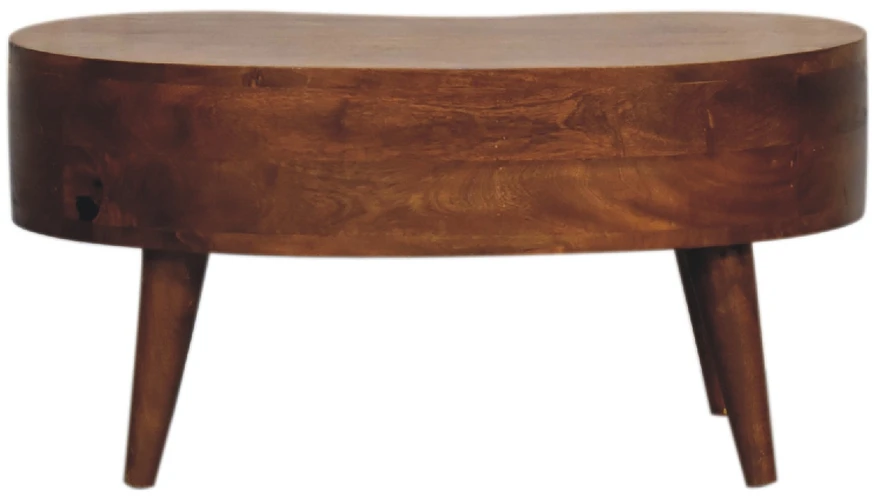 Artisan Furniture Kompaktiškas Wave mango medienos kavos staliukas su stalčiumi ir lentyna, kaštono atspalvio