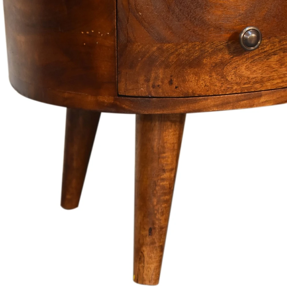 Artisan Furniture Kompaktiškas Wave mango medienos kavos staliukas su stalčiumi ir lentyna, kaštono atspalvio