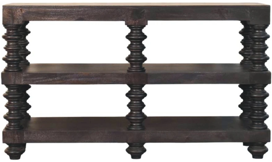 Artisan Furniture Konsolinis staliukas su verpstės formos kojelėmis ir lentyna, Carbon Ash apdailos