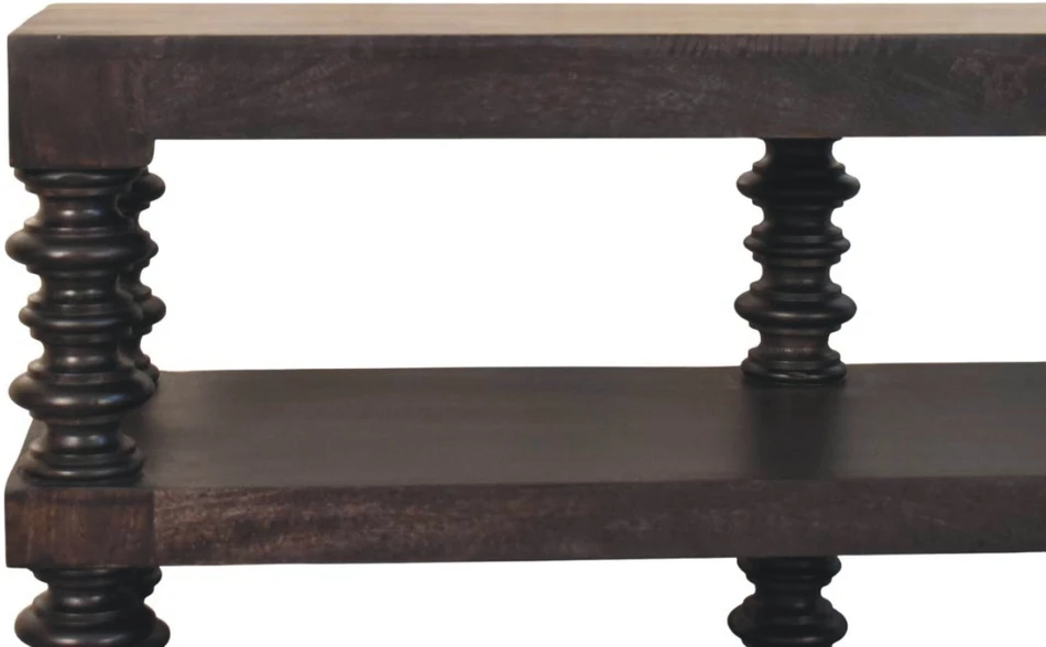 Artisan Furniture Konsolinis staliukas su verpstės formos kojelėmis ir lentyna, Carbon Ash apdailos