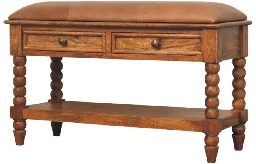 Artisan Furniture Leather Spindle mango medienos suoliukas