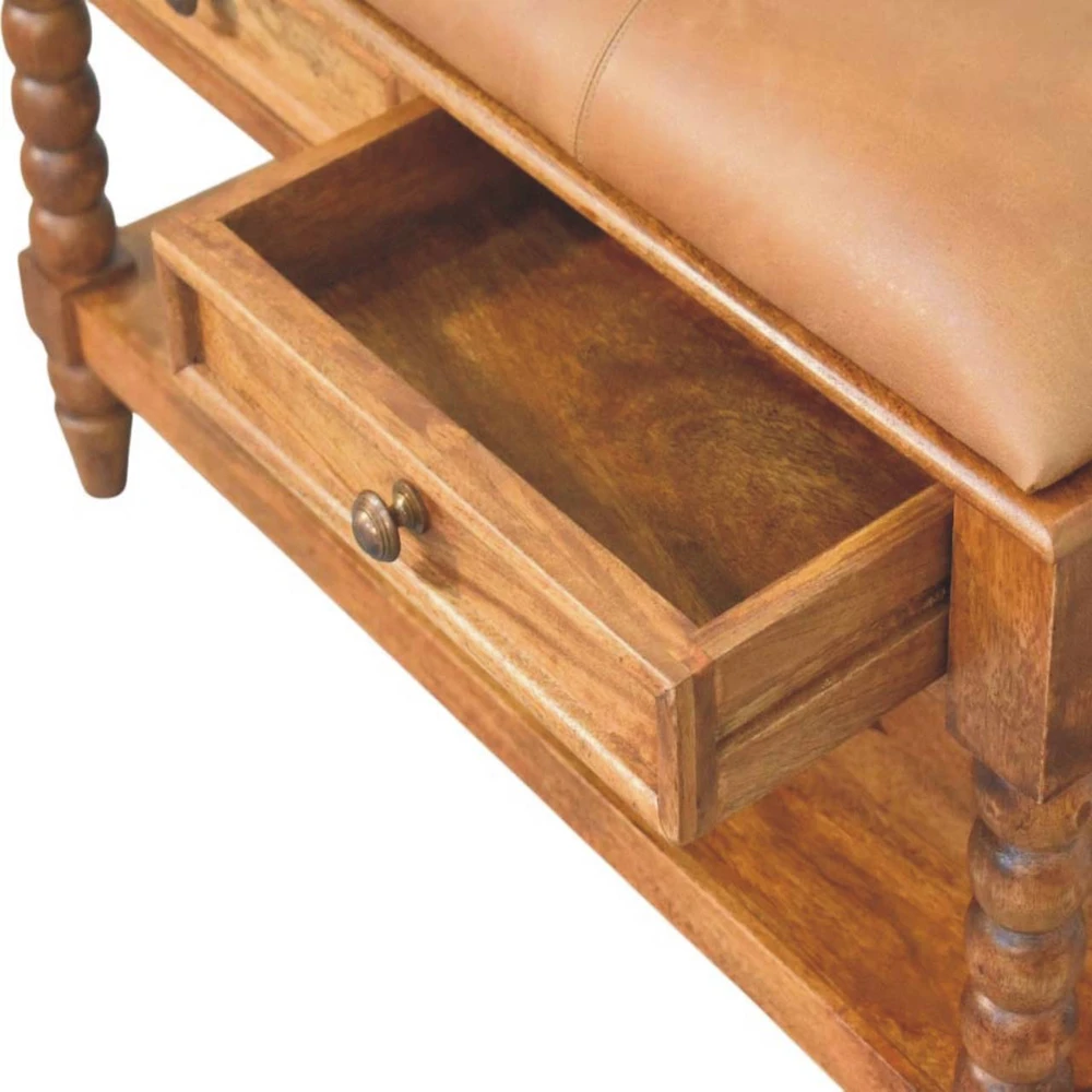 Artisan Furniture Leather Spindle mango medienos suoliukas