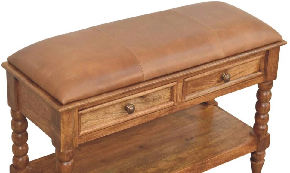 Artisan Furniture Leather Spindle mango medienos suoliukas