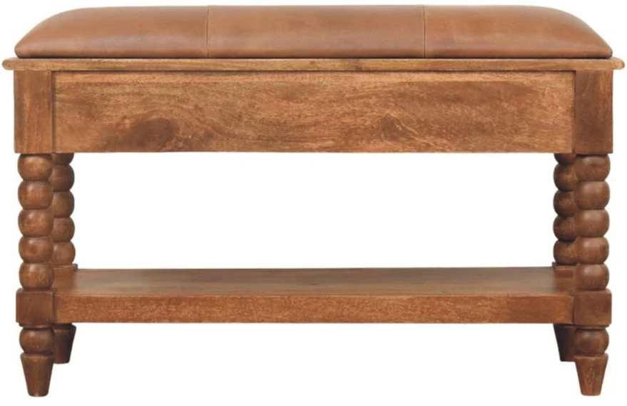 Artisan Furniture Leather Spindle mango medienos suoliukas