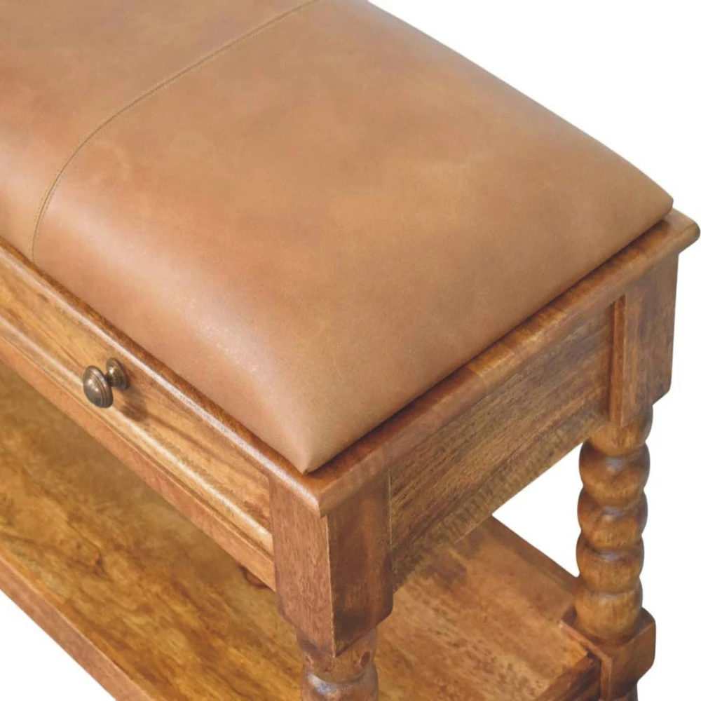 Artisan Furniture Leather Spindle mango medienos suoliukas