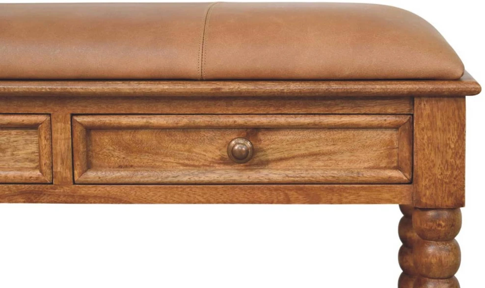 Artisan Furniture Leather Spindle mango medienos suoliukas
