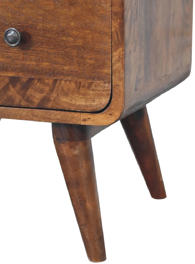 Artisan Furniture Lenkta mango medienos komoda su 2 stalčiais, kaštono atspalvio