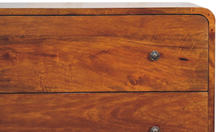 Artisan Furniture Lenkta mango medienos komoda su 2 stalčiais, kaštono atspalvio