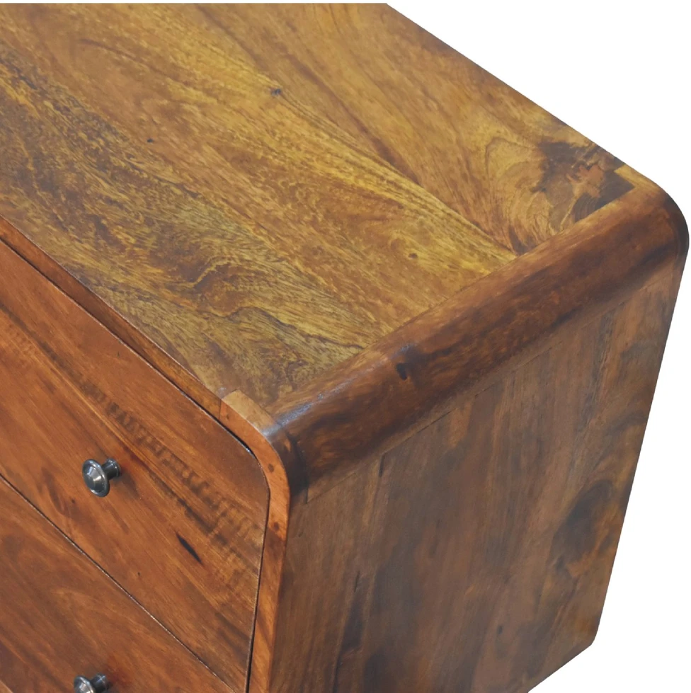 Artisan Furniture Lenkta mango medienos komoda su 2 stalčiais, kaštono atspalvio