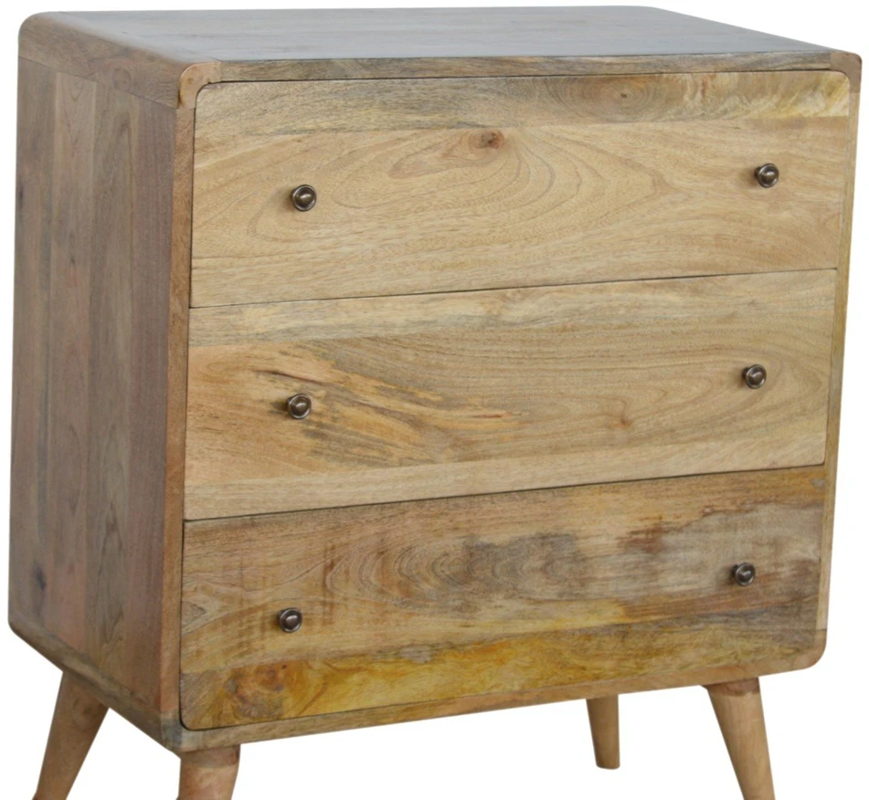 Artisan Furniture Lenkta mango medienos komoda, ąžuolo atspalvio