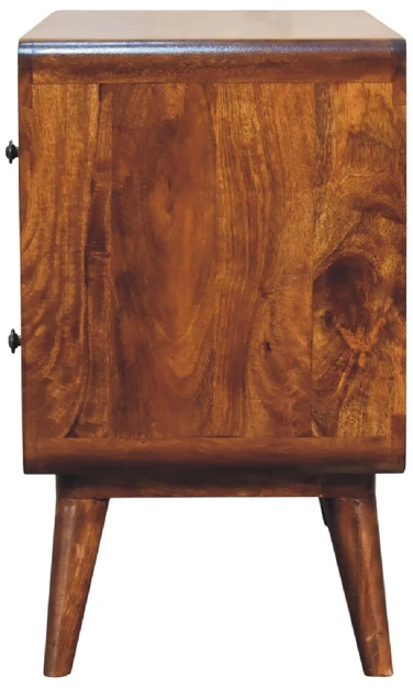 Artisan Furniture Lenkta mango medienos komoda su 2 stalčiais, kaštono atspalvio