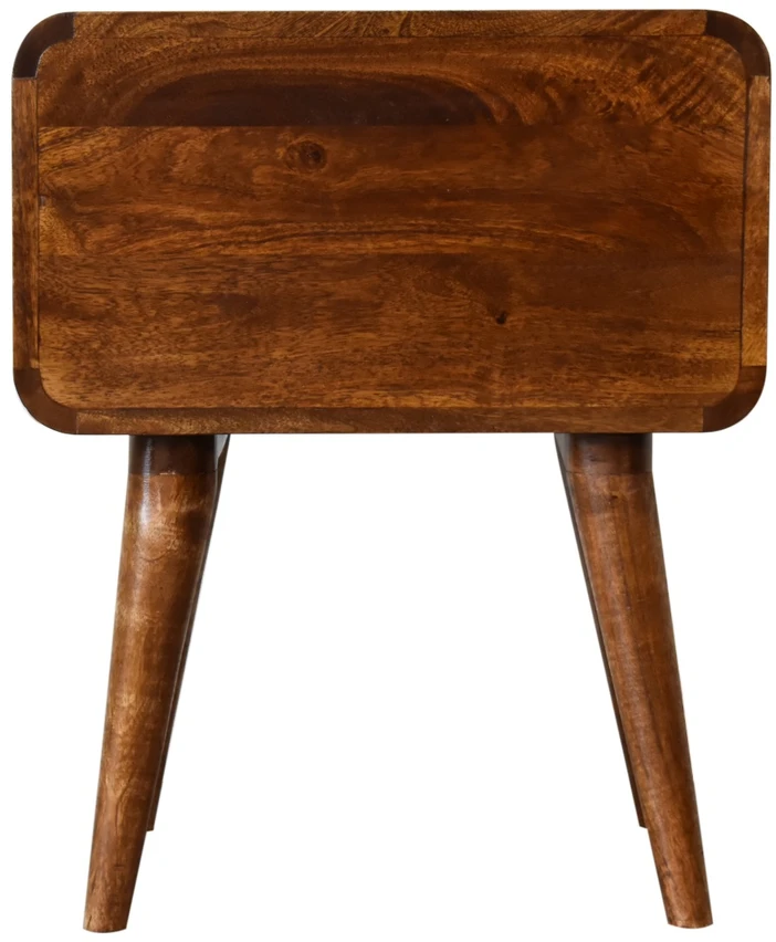 Artisan Furniture Lenktas mango medienos naktinis staliukas su 2 stalčiais, kaštono atspalvio