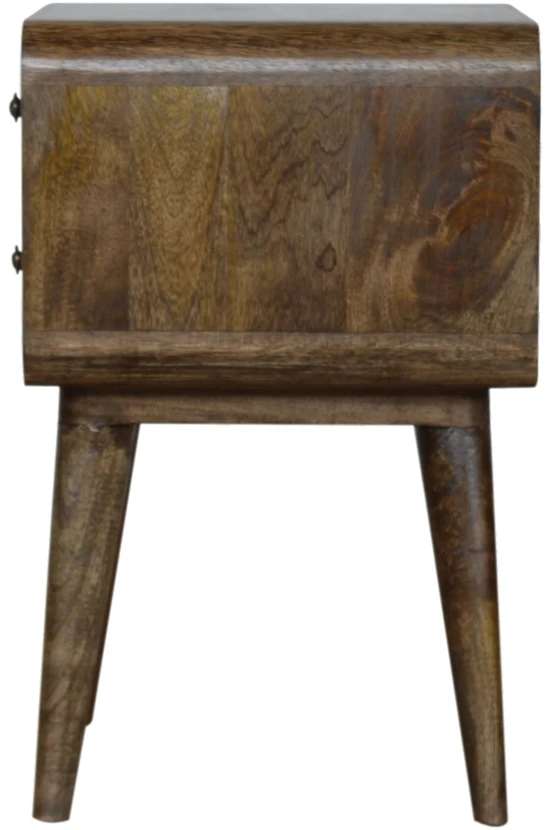 Artisan Furniture Lenktas mango medienos naktinis staliukas su 2 stalčiais, pilkos apdailos