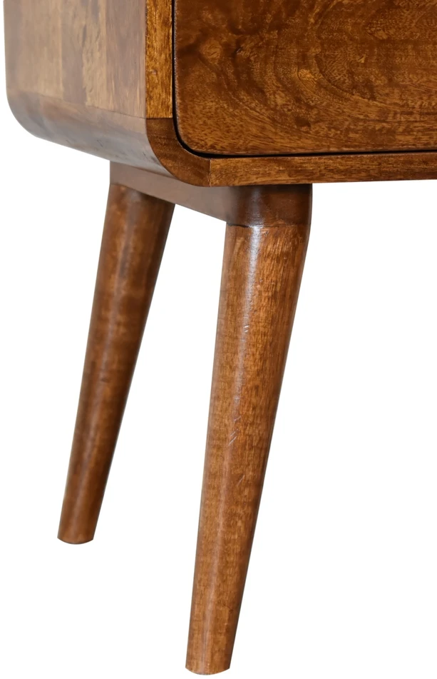 Artisan Furniture Lenktas mango medienos naktinis staliukas su 2 stalčiais, kaštono atspalvio