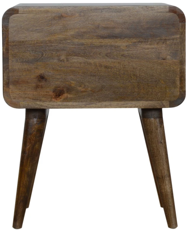 Artisan Furniture Lenktas mango medienos naktinis staliukas su 2 stalčiais, pilkos apdailos