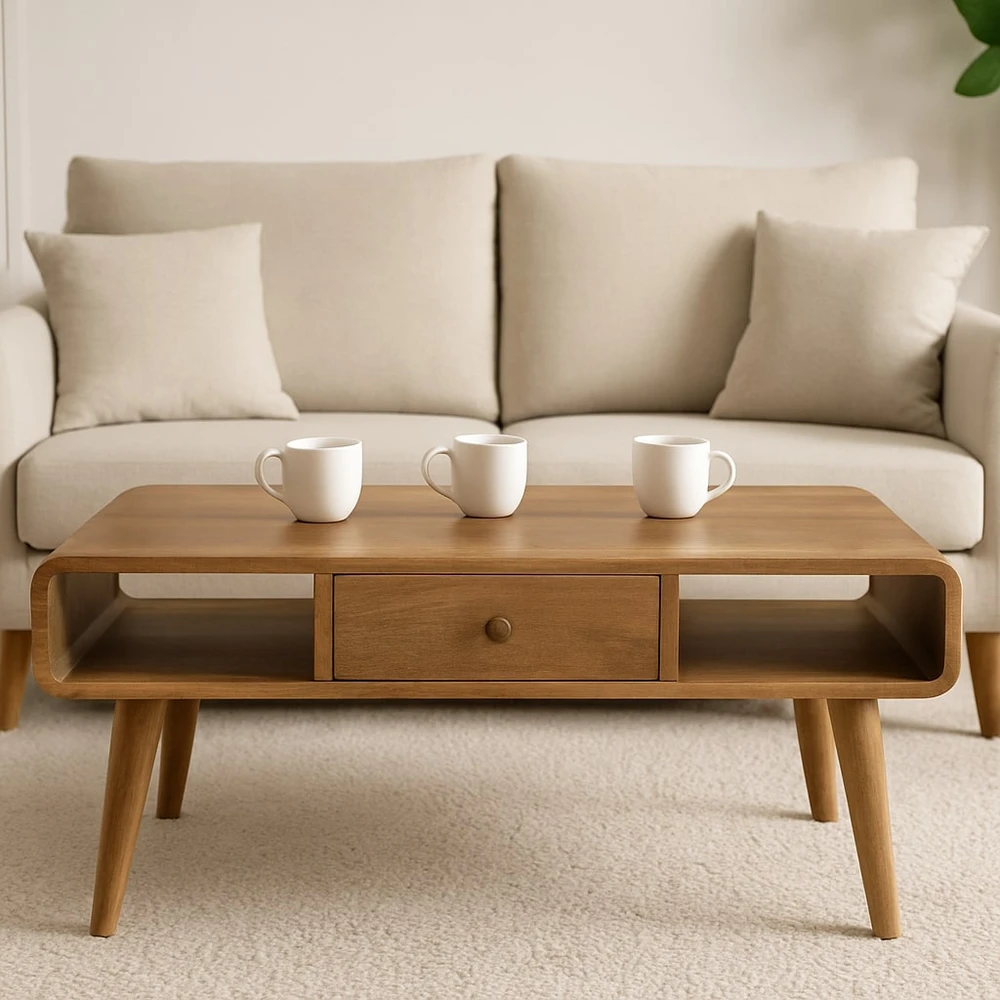 Artisan Furniture Lenktas, riešutmedžio atspalvio komoda su 2 viršutiniais ir 3 apatiniais stalčiais