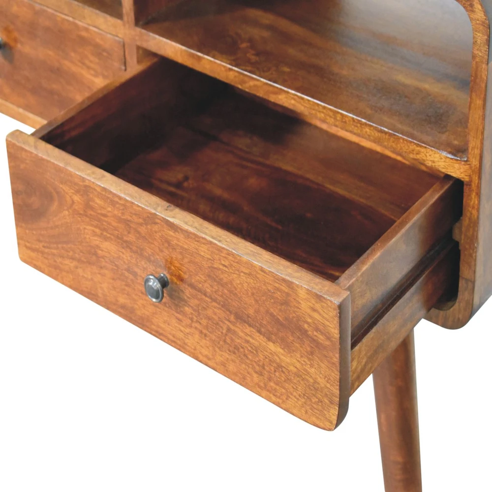 Artisan Furniture Lenktas, riešutmedžio atspalvio konsolinis staliukas, 130 cm