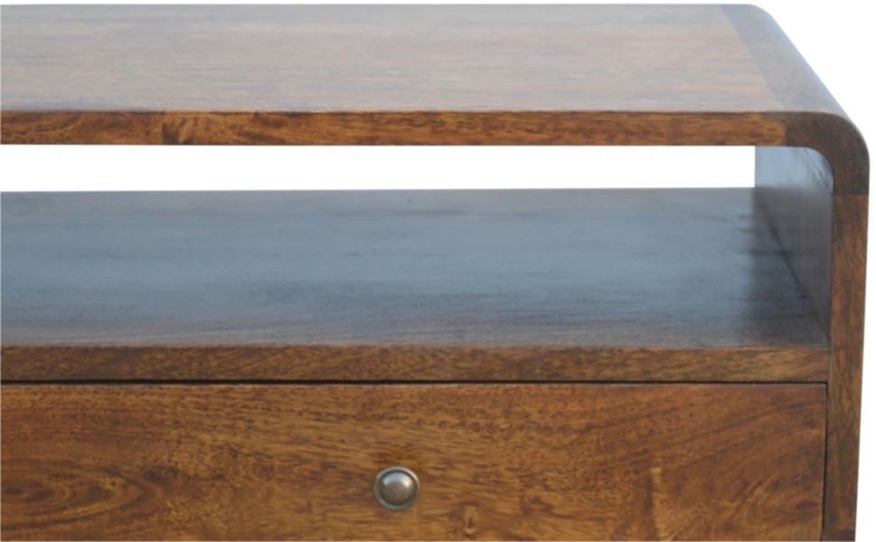 Artisan Furniture Lenktas, riešutmedžio atspalvio konsolinis staliukas, 90 cm