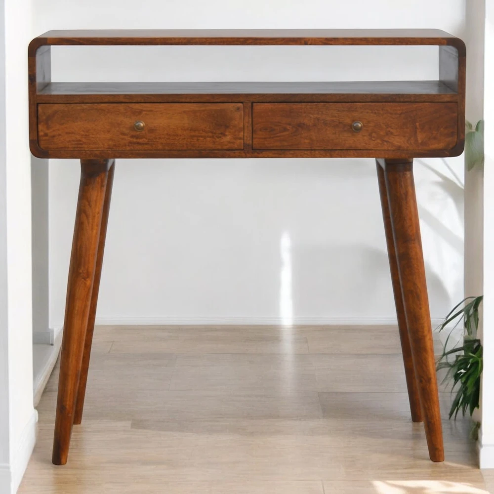 Artisan Furniture Lenktas, riešutmedžio atspalvio konsolinis staliukas, 90 cm