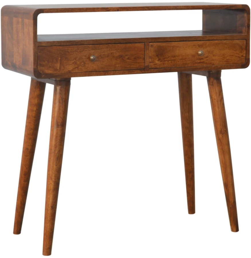 Artisan Furniture Lenktas, riešutmedžio atspalvio konsolinis staliukas, 90 cm