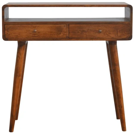 Artisan Furniture Lenktas mango medienos konsolinis staliukas, kaštono atspalvio