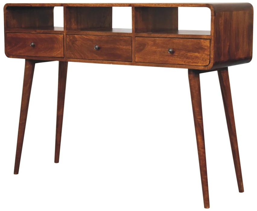 Artisan Furniture Lenktas, riešutmedžio atspalvio konsolinis staliukas, 130 cm