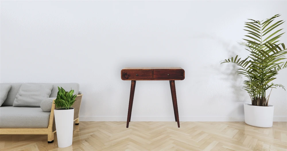 Artisan Furniture Lenktas, riešutmedžio atspalvio konsolinis staliukas, 80 cm