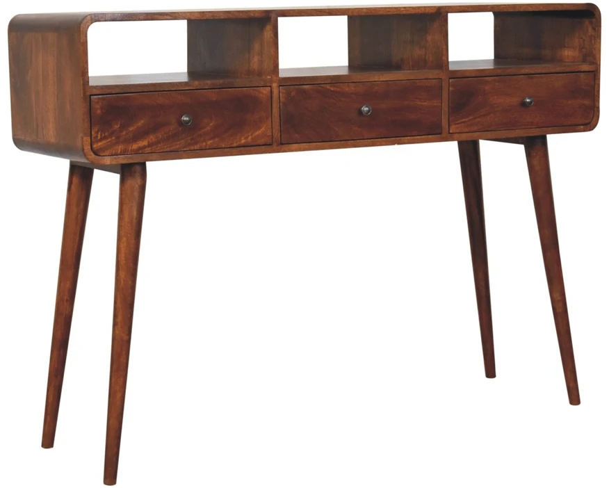 Artisan Furniture Lenktas, riešutmedžio atspalvio konsolinis staliukas, 130 cm