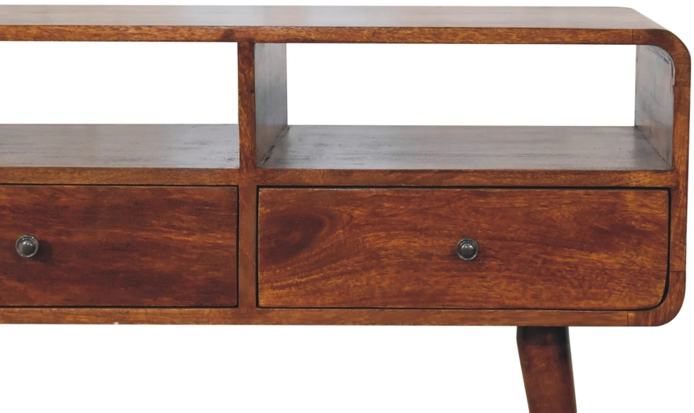 Artisan Furniture Lenktas, riešutmedžio atspalvio konsolinis staliukas, 130 cm