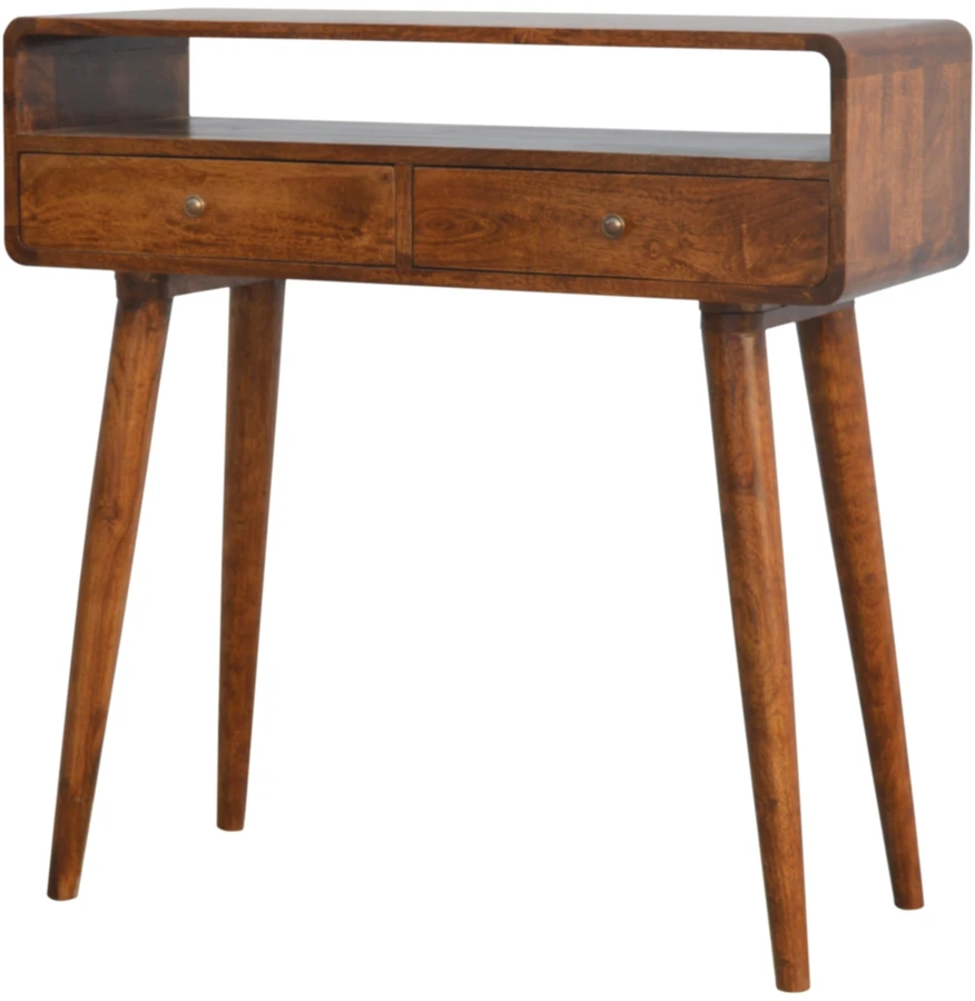 Artisan Furniture Lenktas, riešutmedžio atspalvio konsolinis staliukas, 90 cm