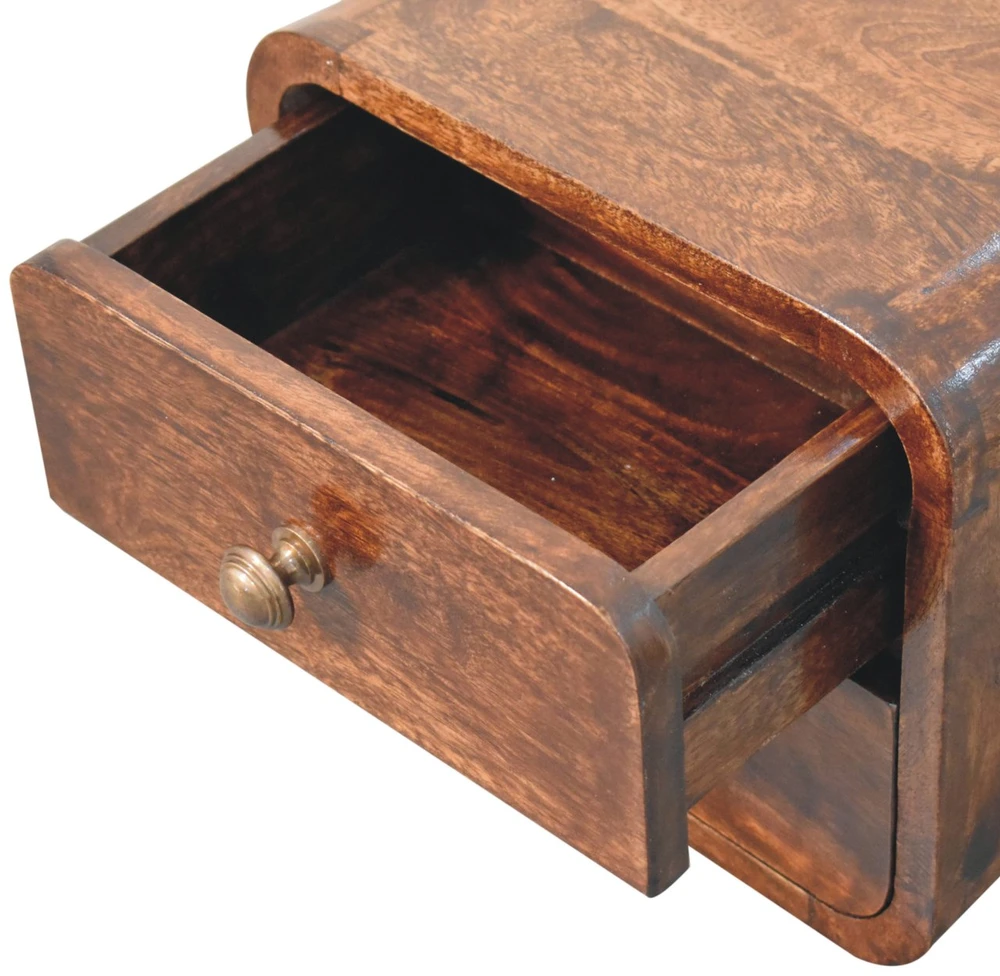 Artisan Furniture Lenktas, riešutmedžio atspalvio mini naktinis staliukas, 30 cm