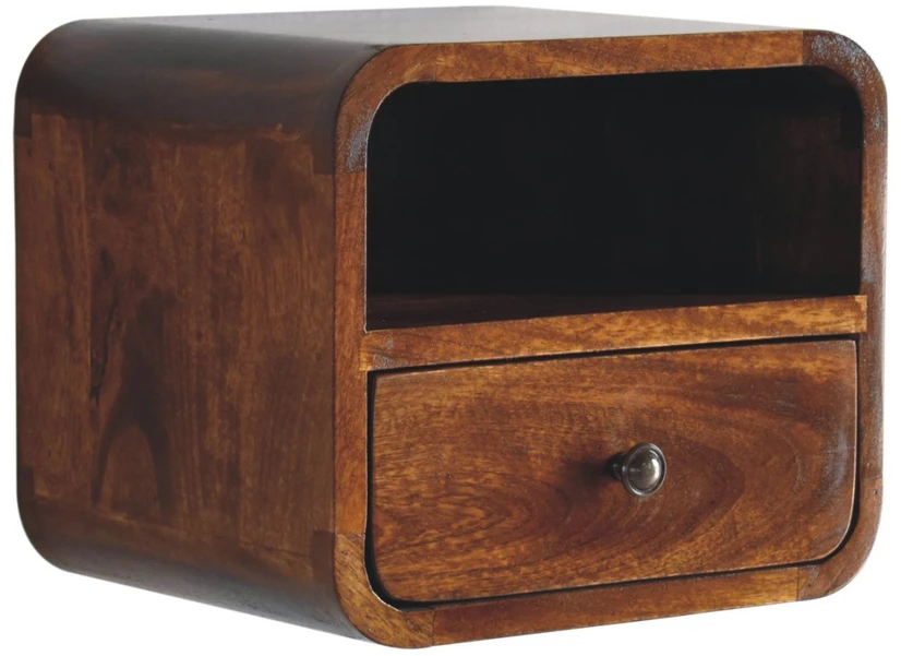 Artisan Furniture Lenktas, riešutmedžio atspalvio mini naktinis staliukas, 30 cm
