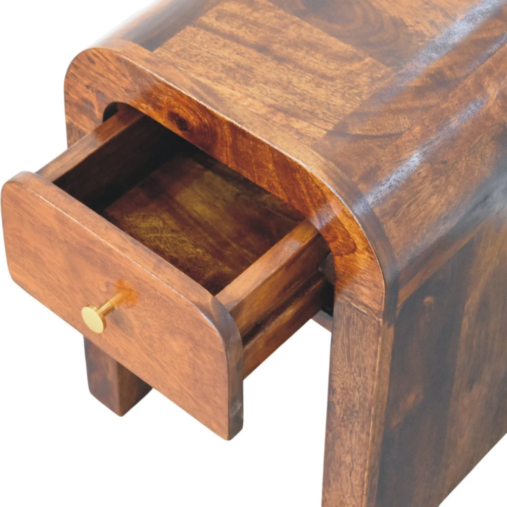 Artisan Furniture Lenktas, riešutmedžio atspalvio mini naktinis staliukas, 30 cm