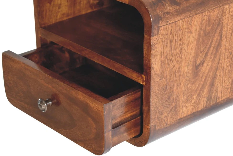 Artisan Furniture Lenktas, riešutmedžio atspalvio mini naktinis staliukas, 30 cm