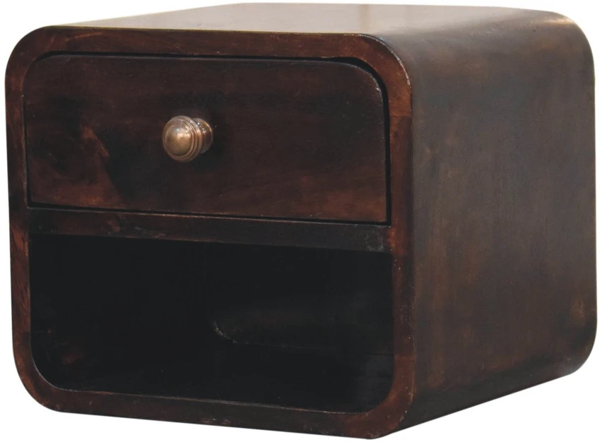 Artisan Furniture Lenktas, riešutmedžio atspalvio mini naktinis staliukas, 30 cm