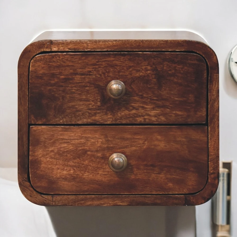 Artisan Furniture Lenktas, riešutmedžio atspalvio mini naktinis staliukas, 30 cm