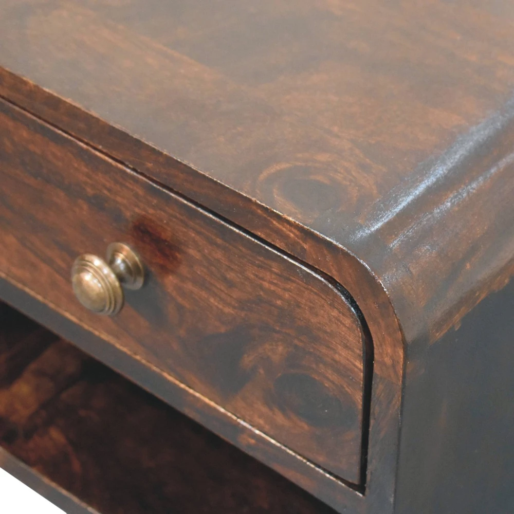 Artisan Furniture Lenktas, riešutmedžio atspalvio mini naktinis staliukas, 30 cm