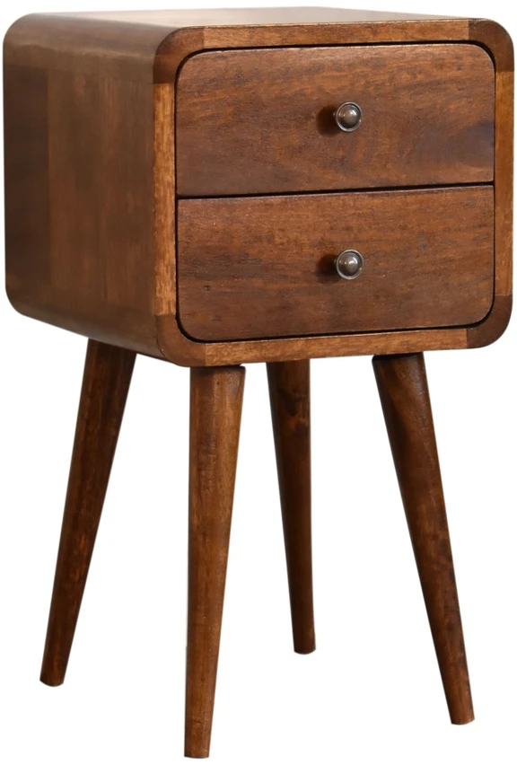 Artisan Furniture Lenktas, riešutmedžio atspalvio mini naktinis staliukas, 30 cm