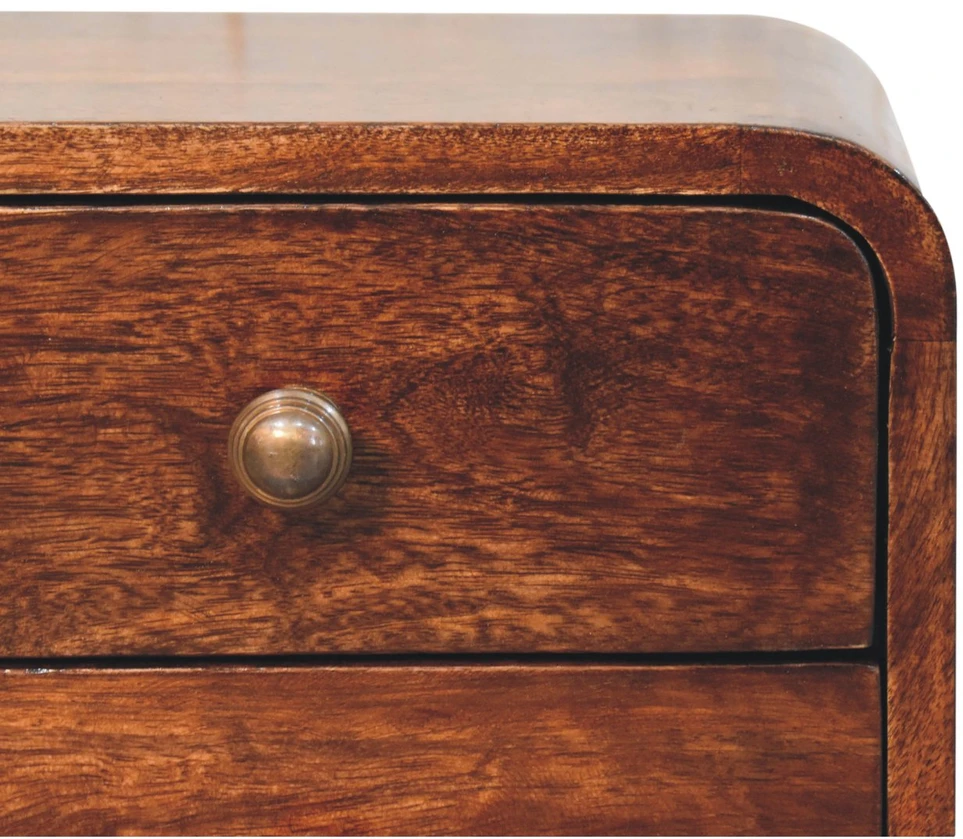 Artisan Furniture Lenktas, riešutmedžio atspalvio mini naktinis staliukas, 30 cm