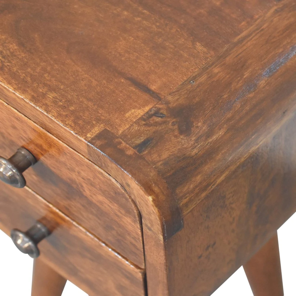 Artisan Furniture Lenktas, riešutmedžio atspalvio mini naktinis staliukas, 20 cm