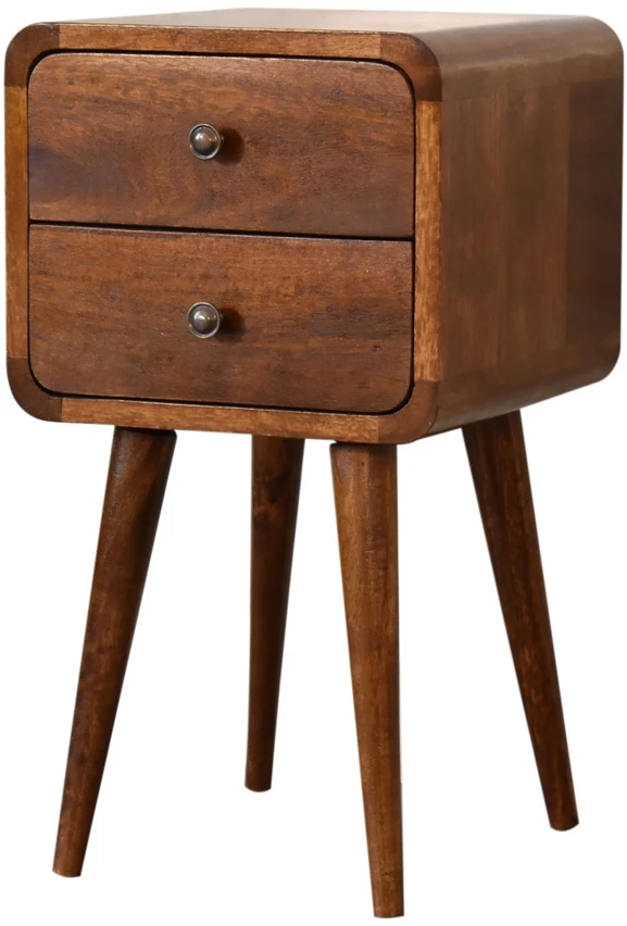 Artisan Furniture Lenktas, riešutmedžio atspalvio mini naktinis staliukas, 30 cm
