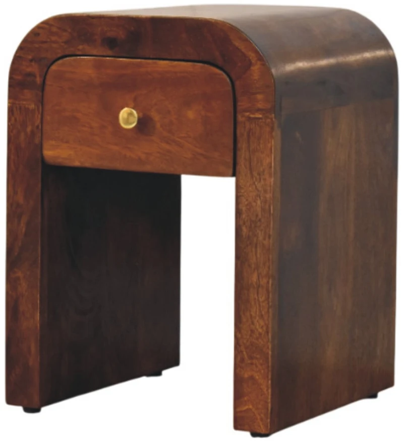 Artisan Furniture Lenktas, riešutmedžio atspalvio mini naktinis staliukas, 30 cm