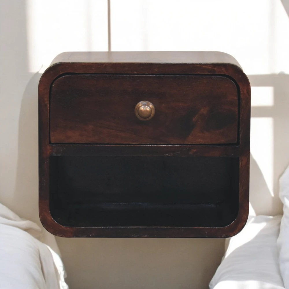 Artisan Furniture Lenktas, riešutmedžio atspalvio mini naktinis staliukas, 30 cm